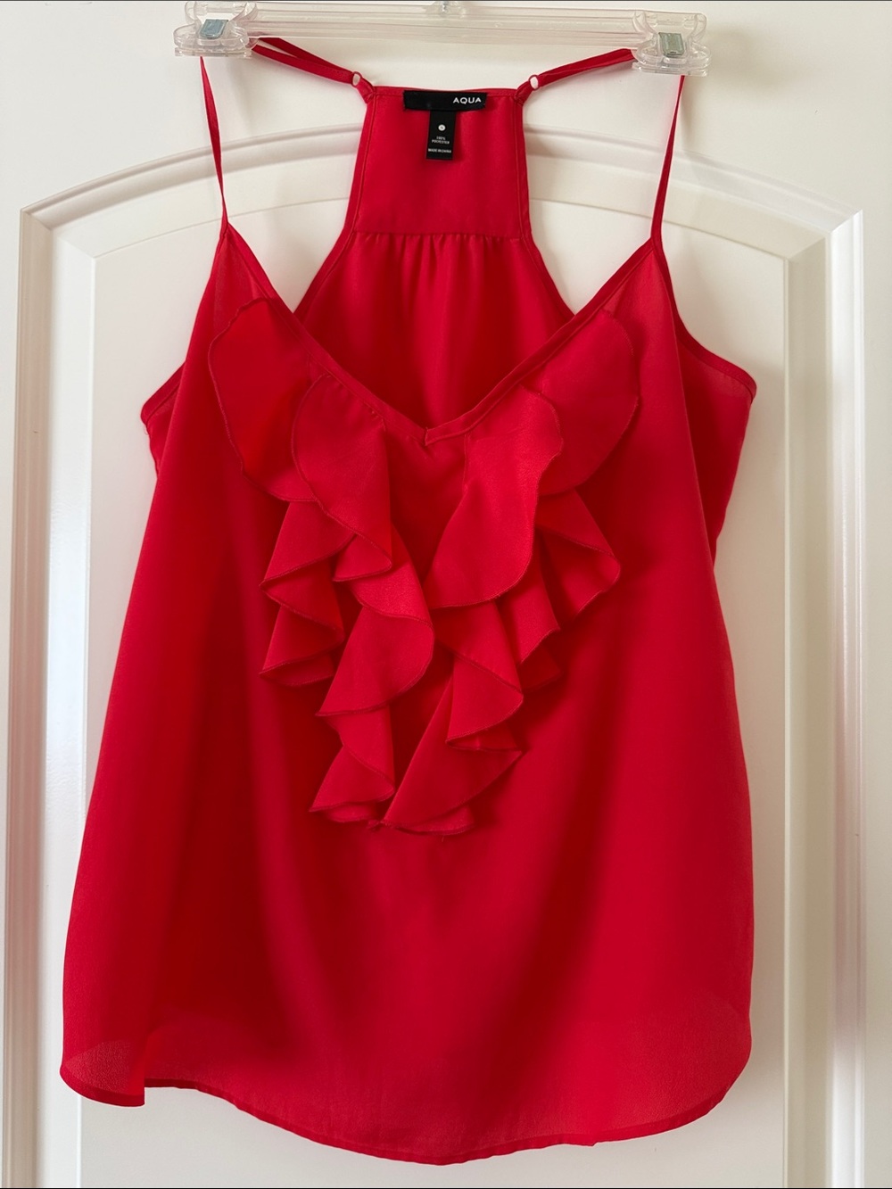 Aqua Red Ruffle-Front Spaghetti Strap Camisole size S